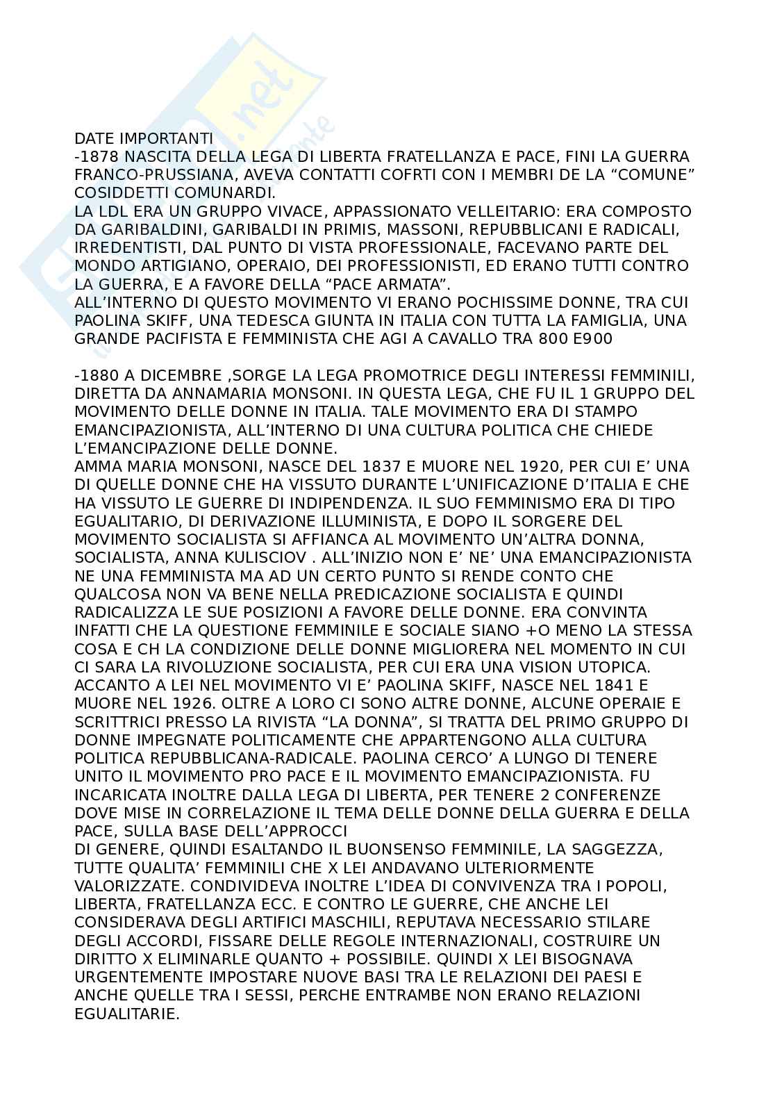 Riassunto esame Storia contemporanea, Prof. Bartoloni Stefania, libro consigliato Donne di fronte alla guerra, Bartoloni Pag. 6