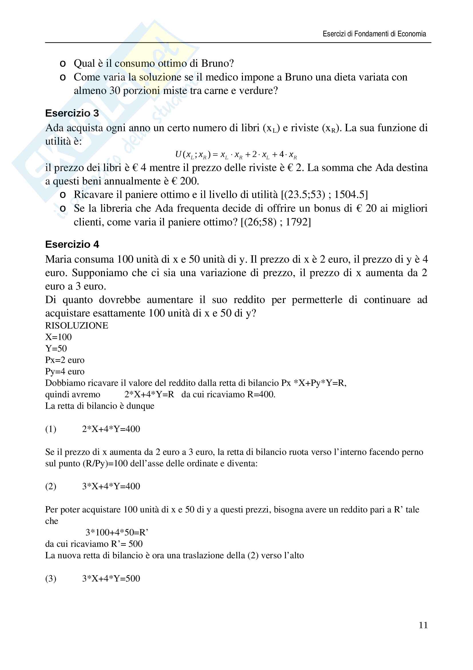 Esercizi di Fondamenti di Economia con Soluzione Pag. 11