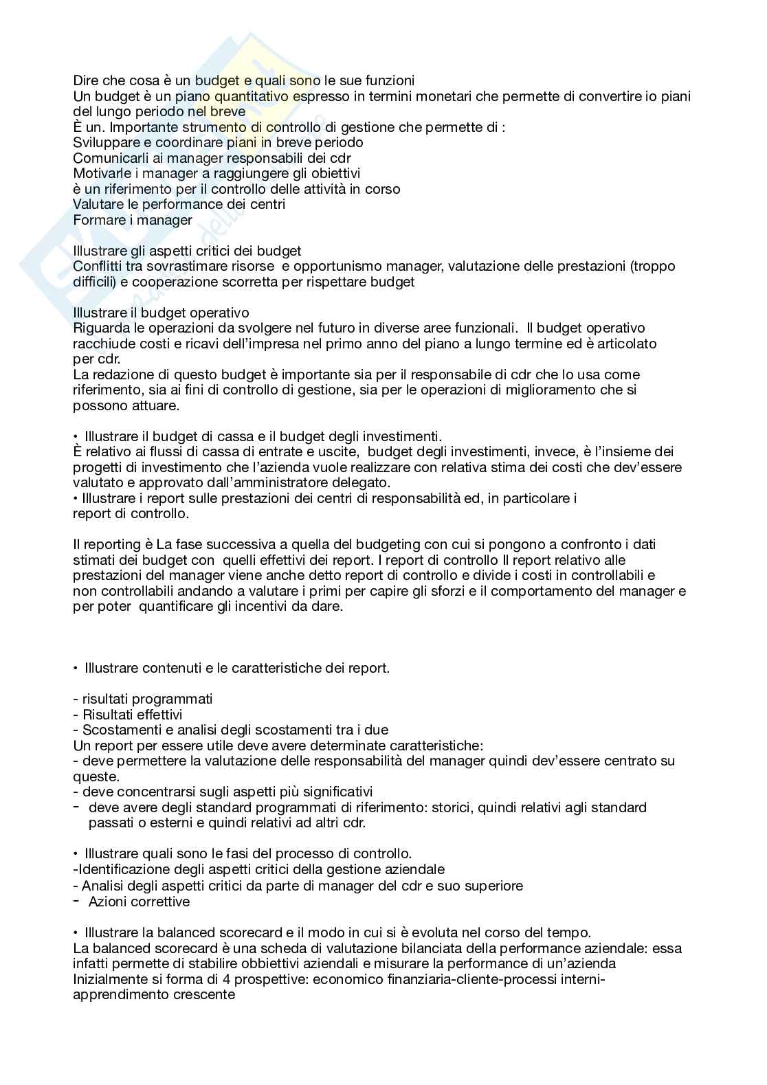 Domande aperte Sistemi controllo di gestione Pag. 6