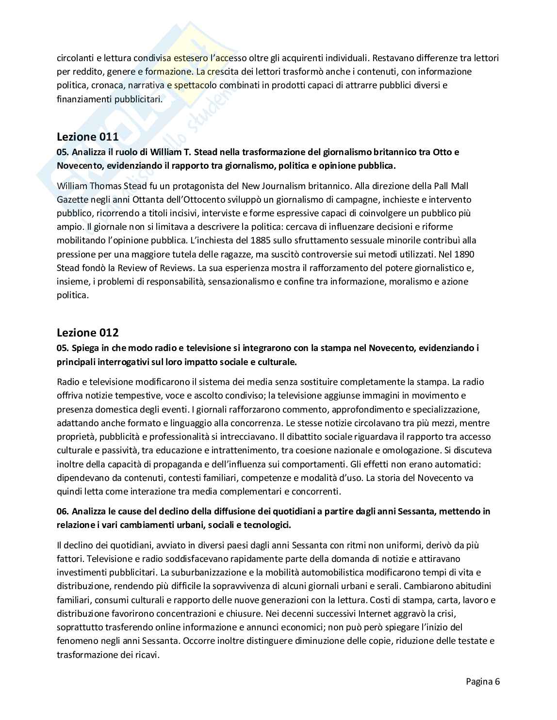 Risposte aperte Storia dei media, 2026 Pag. 6