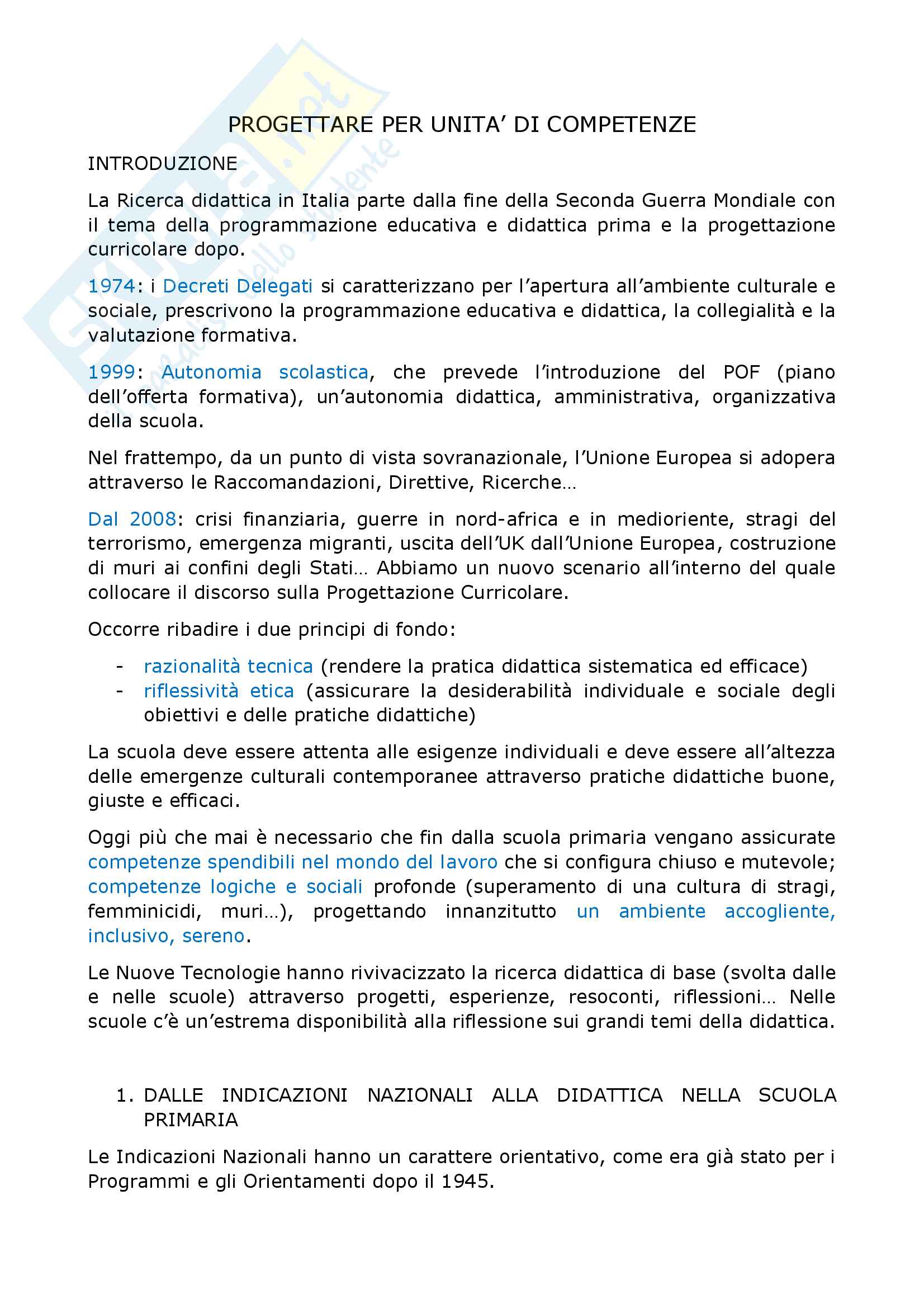 Riassunto Esame Didattica Prof Franceschini Libro Consigliato Progettare Per Unita Di Competenze Nella Scuola Primaria