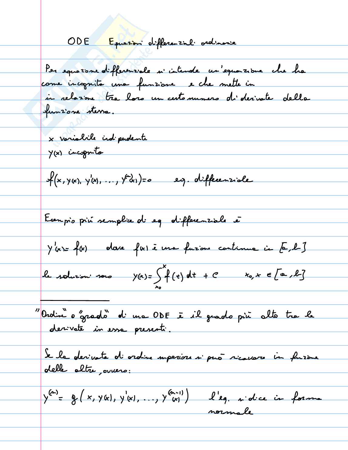 Equazioni differenziali ordinarie Pag. 1