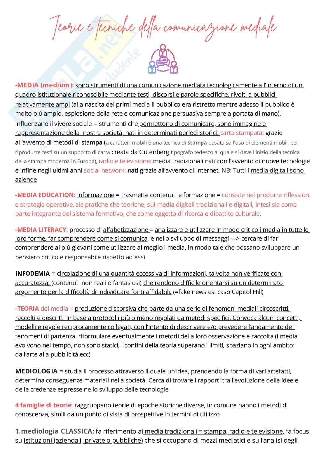 Riassunto esame Teorie e tecniche della comunicazione mediale, Prof. Lucini Barbara, libro consigliato Il primo libro di teoria dei media , Eugeni Pag. 1