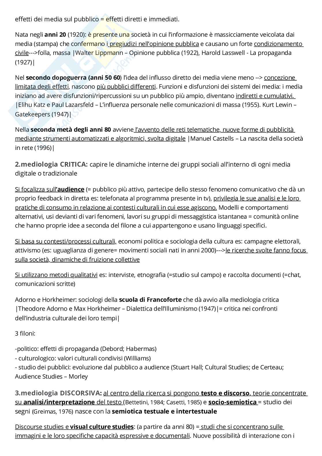 Riassunto esame Teorie e tecniche della comunicazione mediale, Prof. Lucini Barbara, libro consigliato Il primo libro di teoria dei media , Eugeni Pag. 2