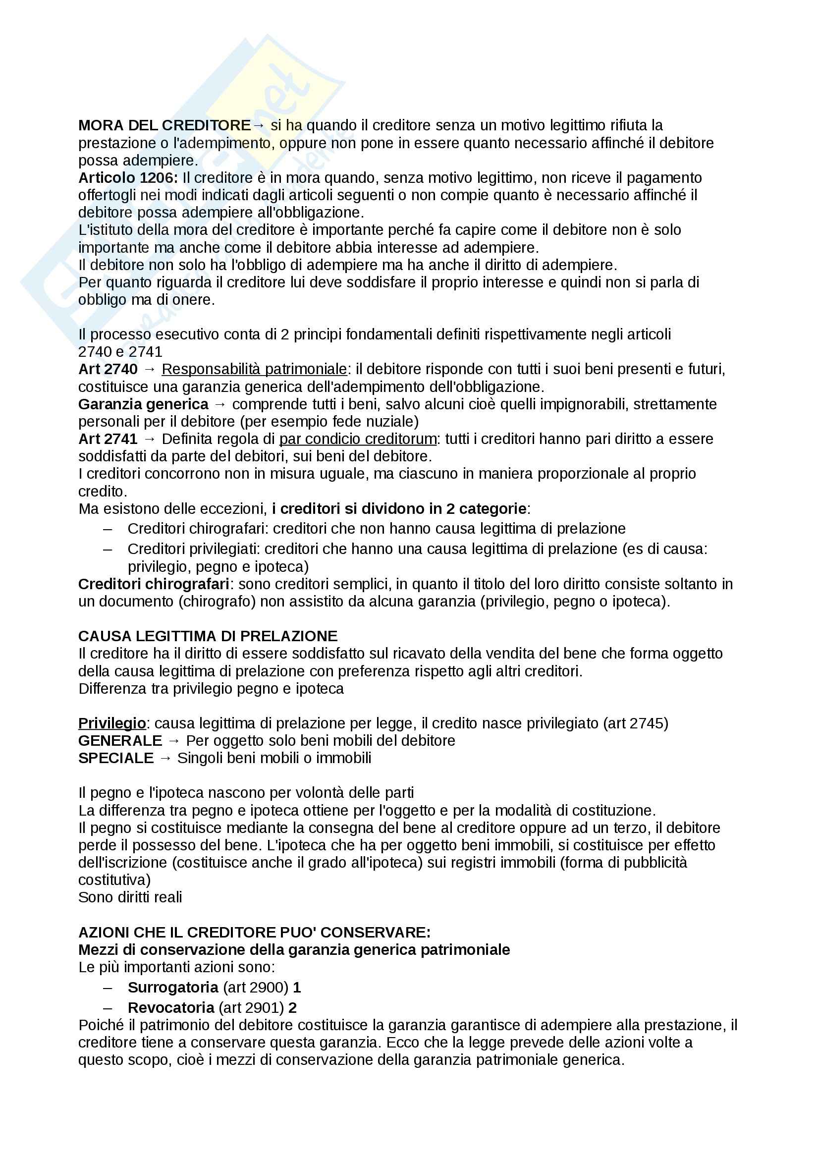 Mora del creditore, Diritto privato Pag. 1