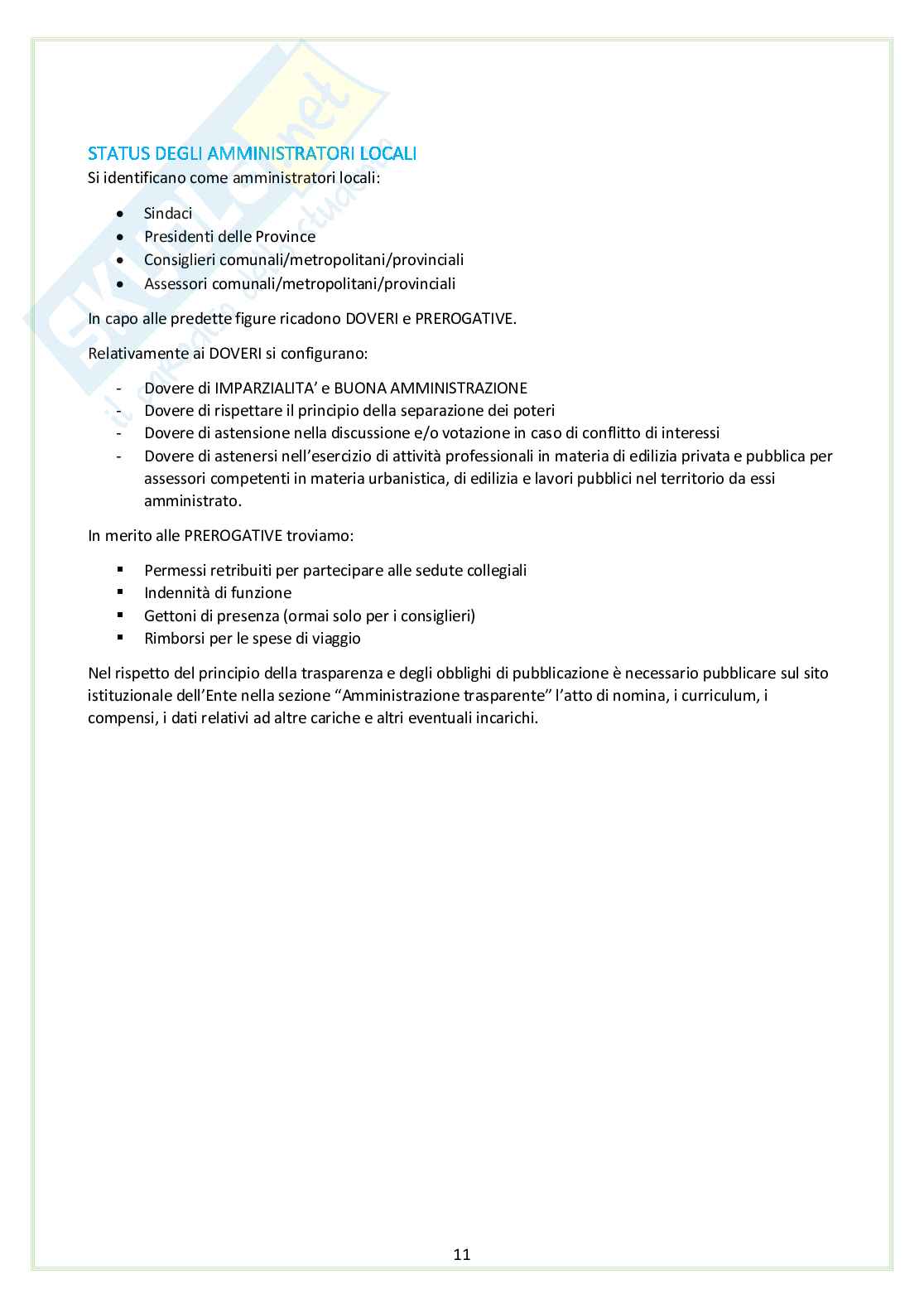 Testo Unico degli Enti Locali - D. Lgs 267/2000 - Appunti schematici per concorsi Pag. 11