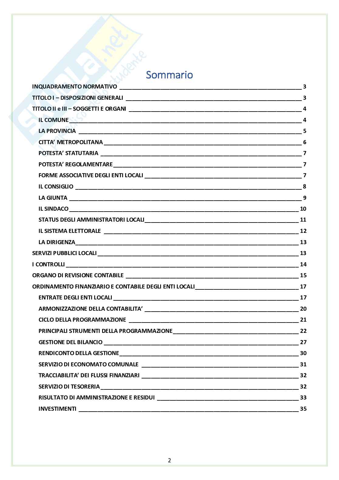 Testo Unico degli Enti Locali - D. Lgs 267/2000 - Appunti schematici per concorsi Pag. 2