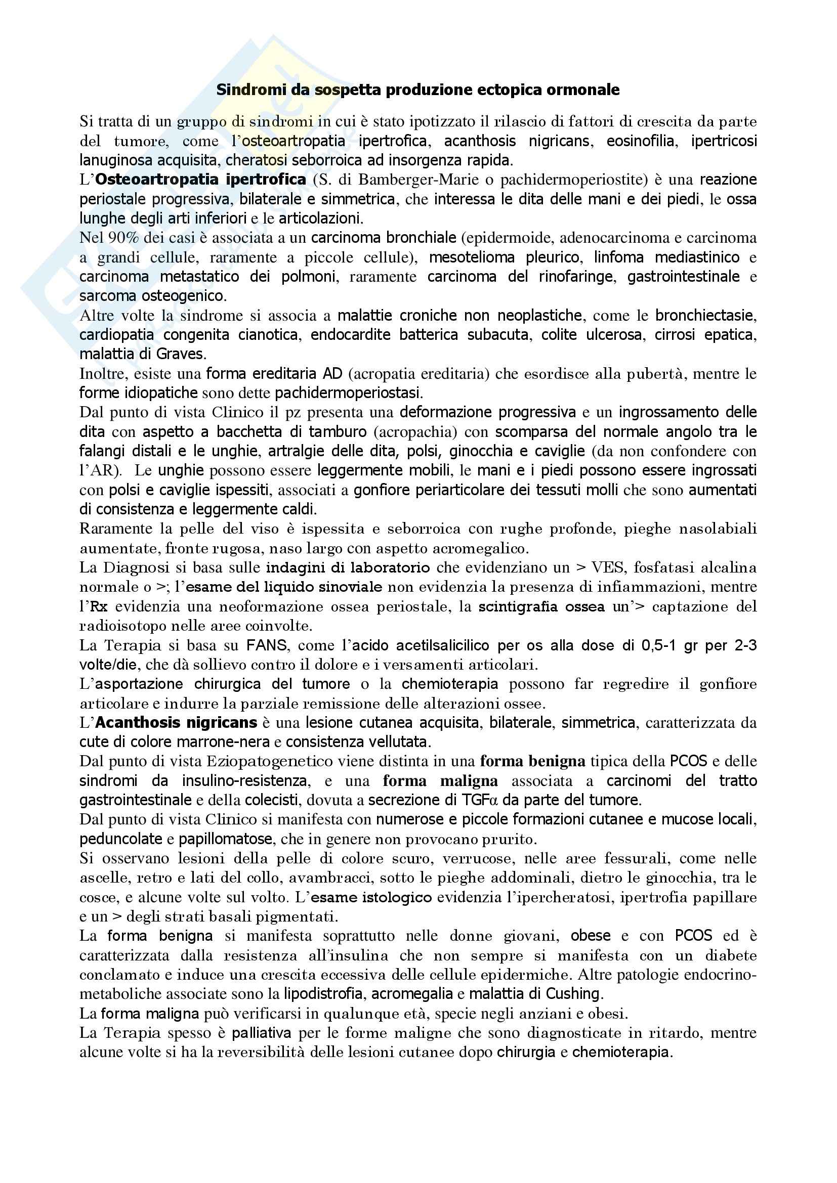 Endocrinologia - le sindromi da sospetta produzione ectopica ormonale Pag. 1