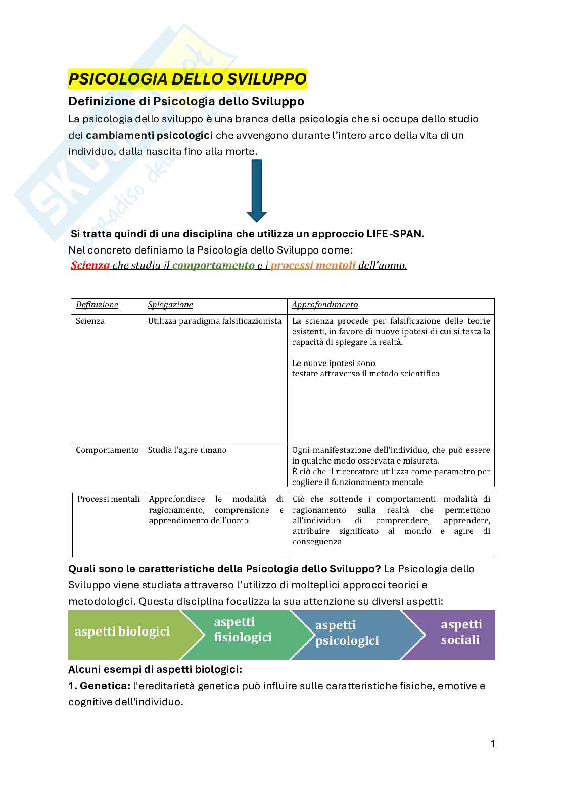 Psicologia dello sviluppo Pag. 1