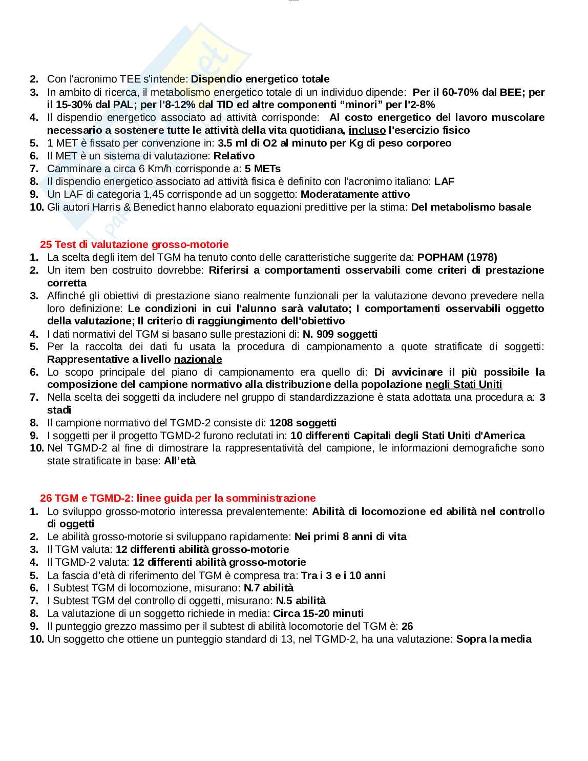 Paniere esame Metodologia della valutazione motoria Pag. 11