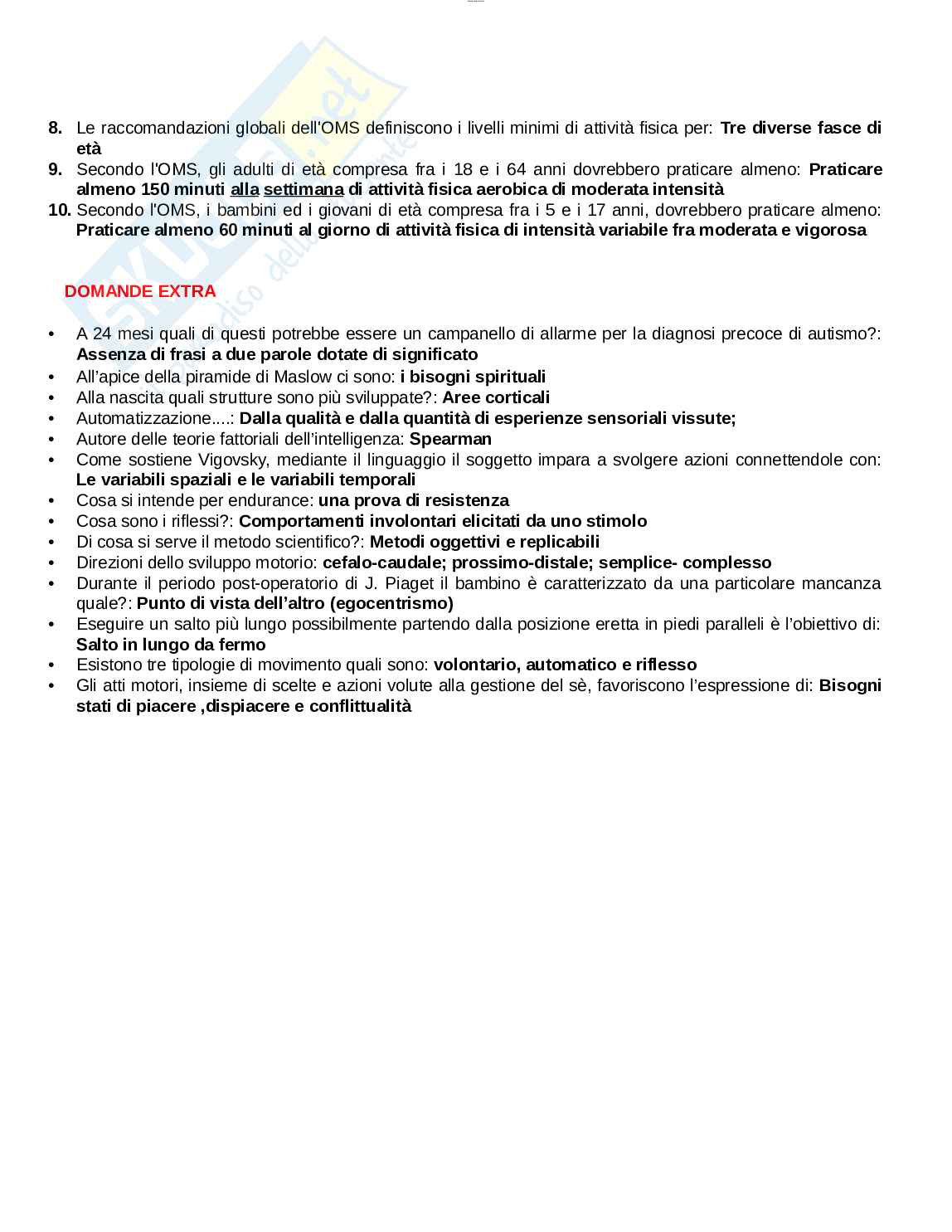 Paniere esame Metodologia della valutazione motoria Pag. 16