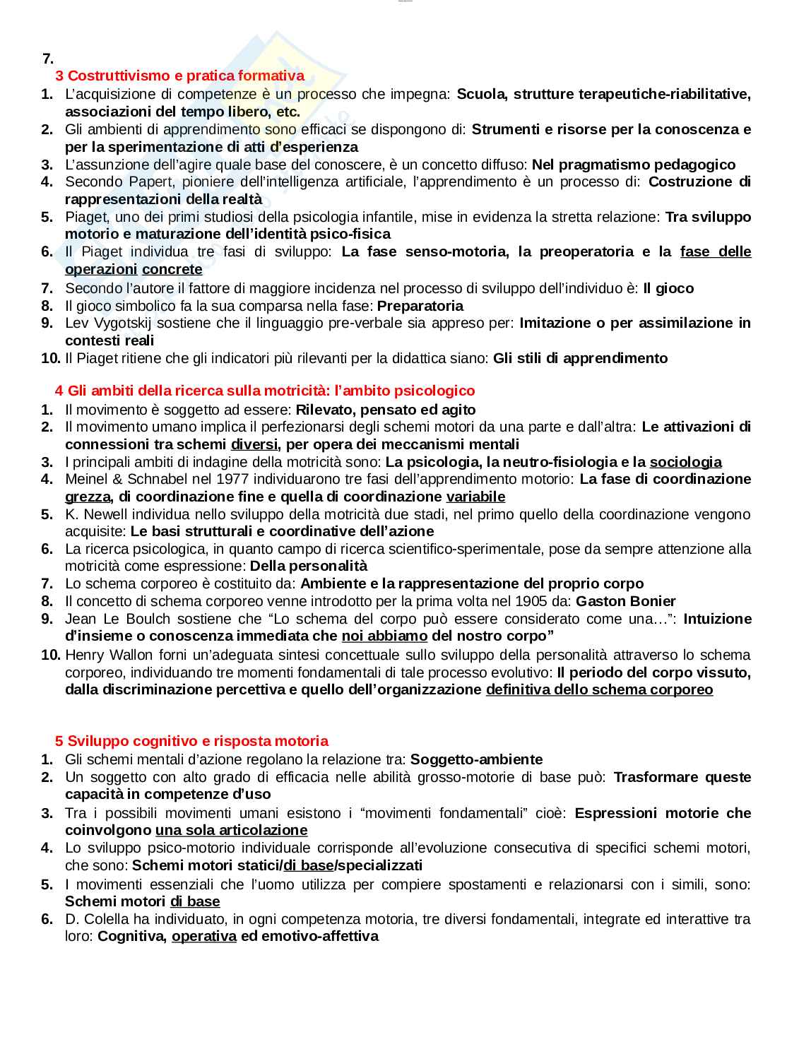 Paniere esame Metodologia della valutazione motoria Pag. 2