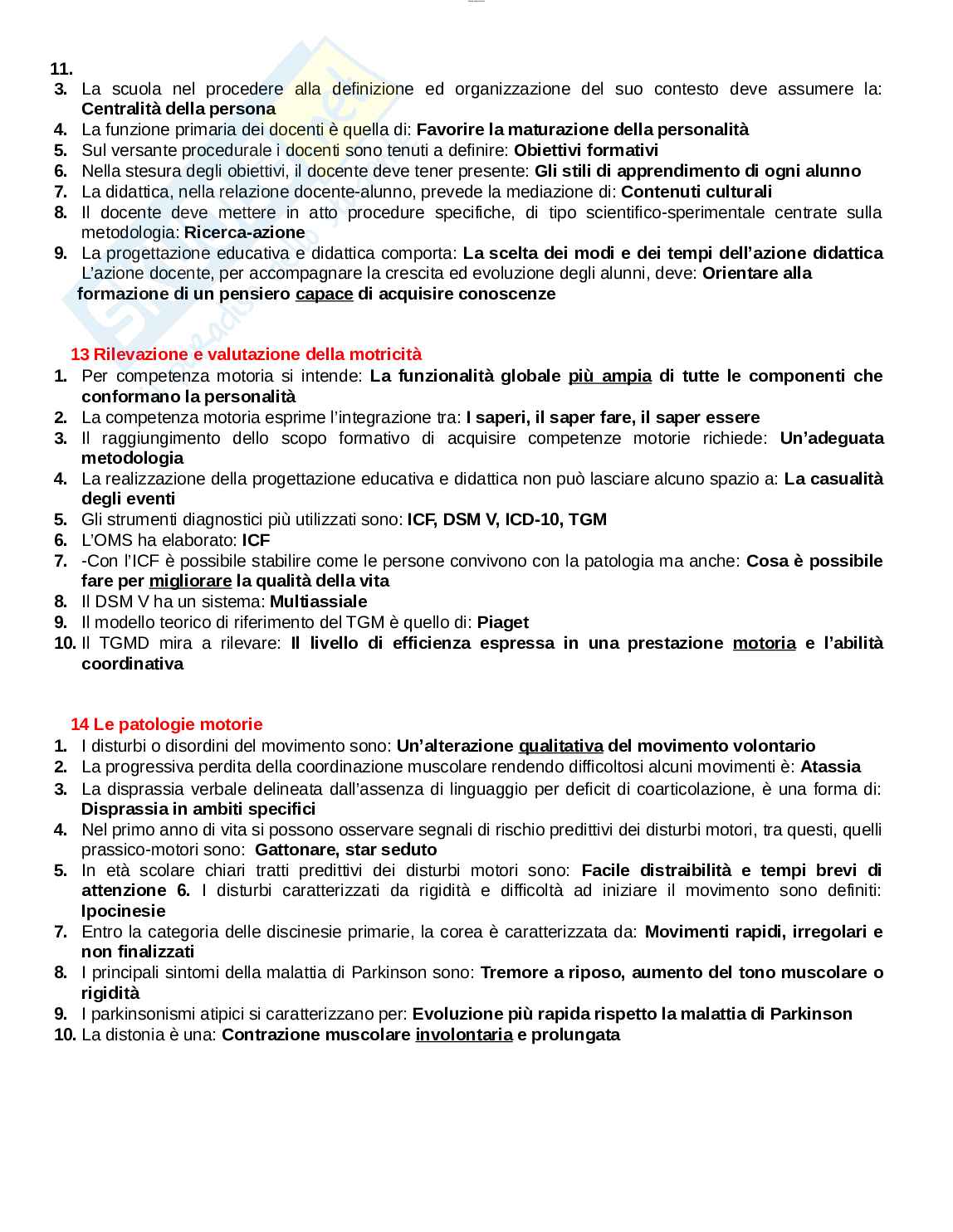 Paniere esame Metodologia della valutazione motoria Pag. 6