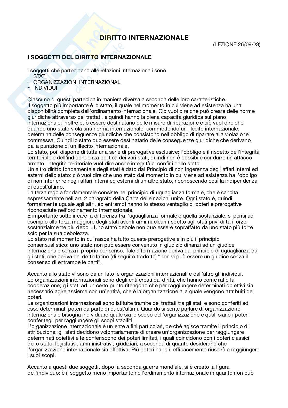Lezioni di Diritto internazionale  Pag. 1
