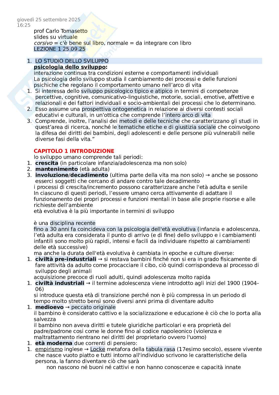 Riassunto esame Psicologia dello sviluppo, Prof. Tomasetto Carlo, libro consigliato Psicologia dello sviluppo (4 Edizione), 2021, Santrock, Deater-Deckard, Lansford, Rollo, D.   Pag. 1