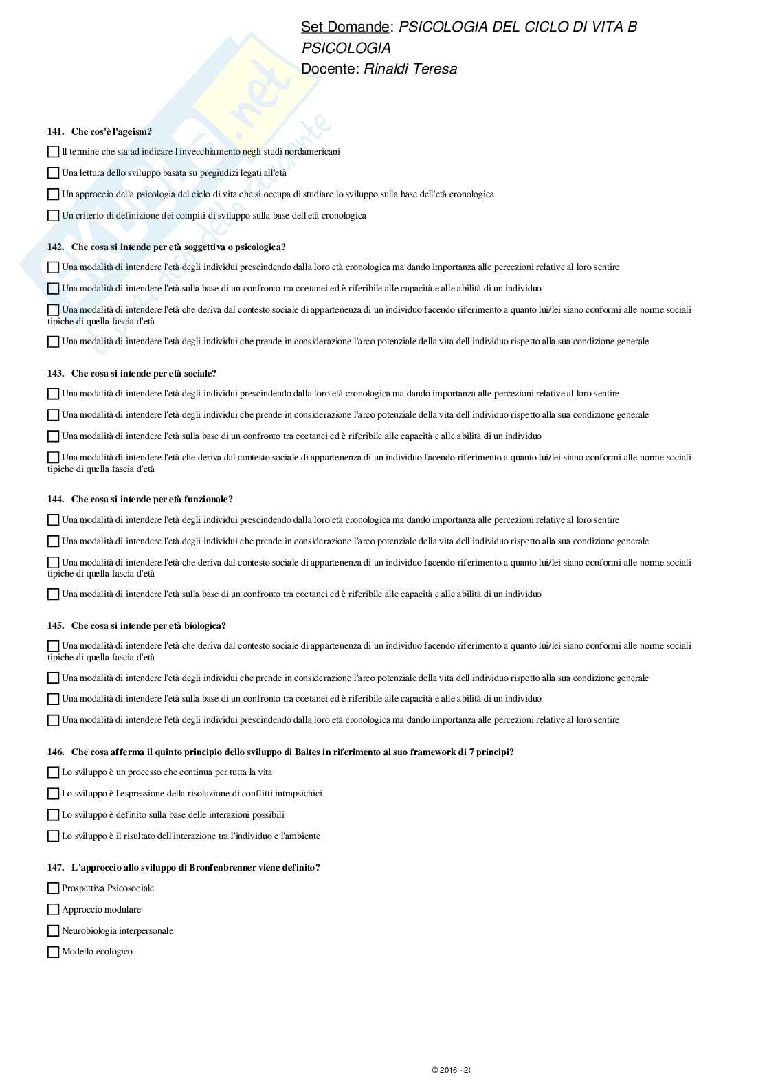 Paniere svolto Psicologia del ciclo di vita - domande multiple Pag. 21