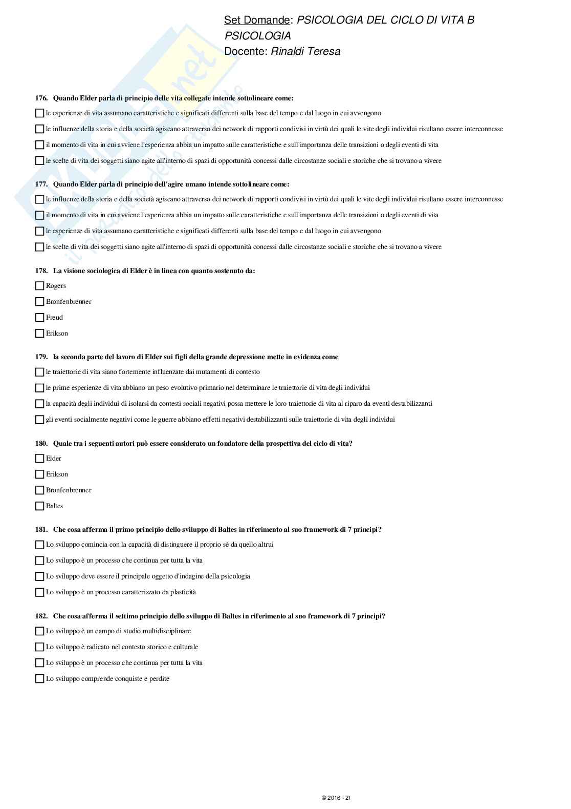Paniere svolto Psicologia del ciclo di vita - domande multiple Pag. 26