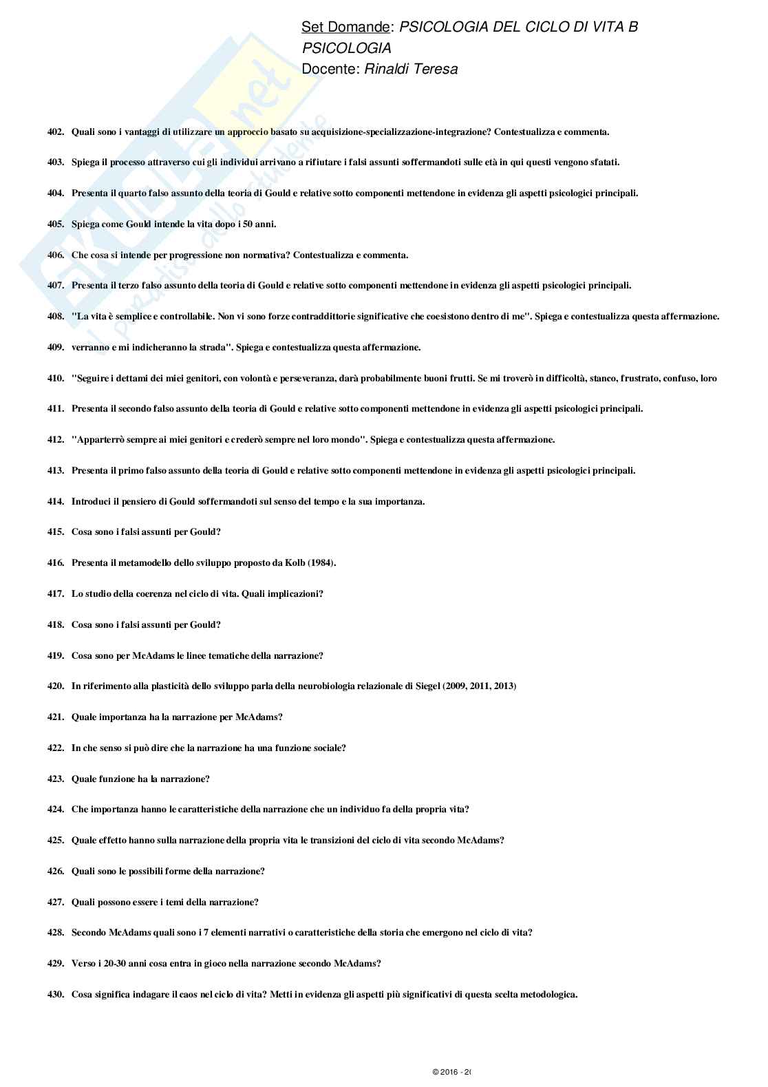 Paniere svolto Psicologia del ciclo di vita - domande multiple Pag. 41