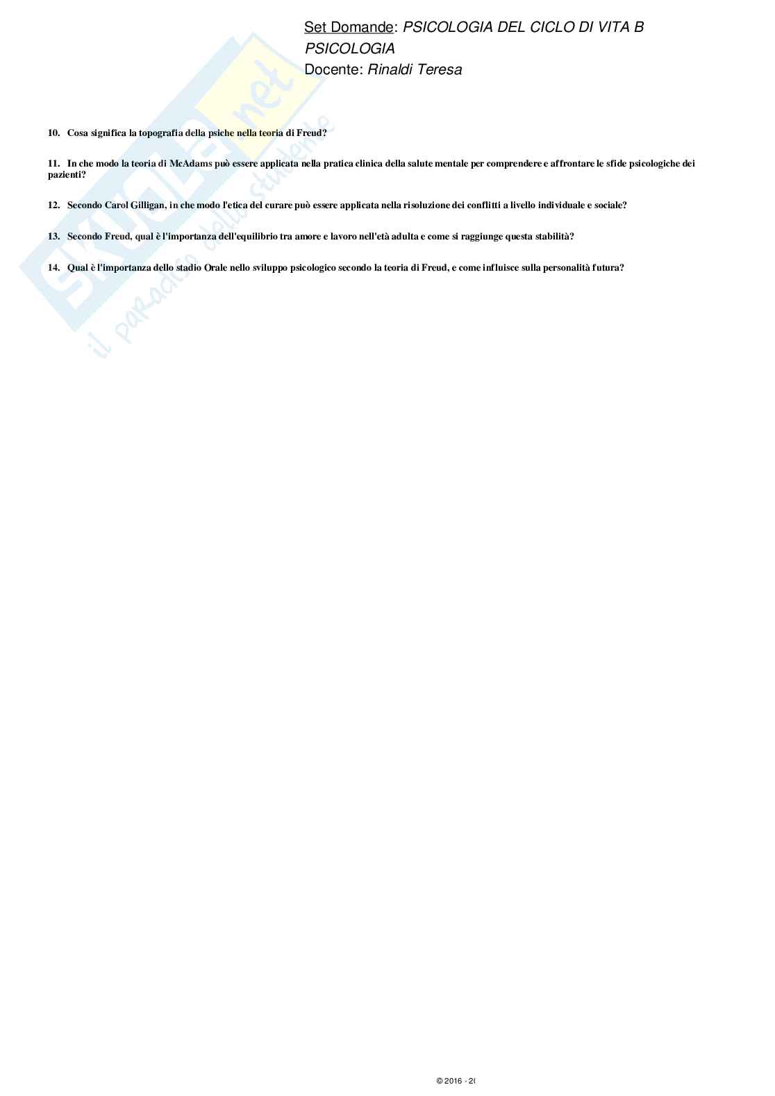 Paniere svolto Psicologia del ciclo di vita - domande multiple Pag. 86