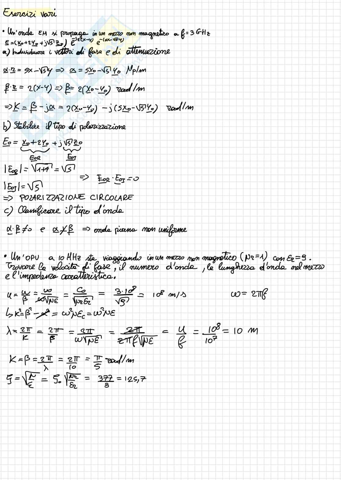 Esercizi per la preparazione dell’esame scritto di Campi elettromagnetici Pag. 1