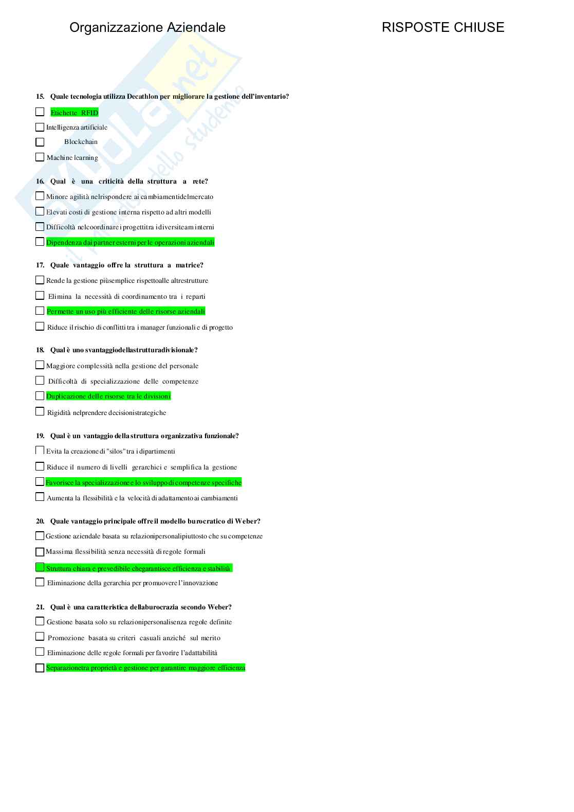 Organizzazione aziendale - Paniere compilato Pag. 11