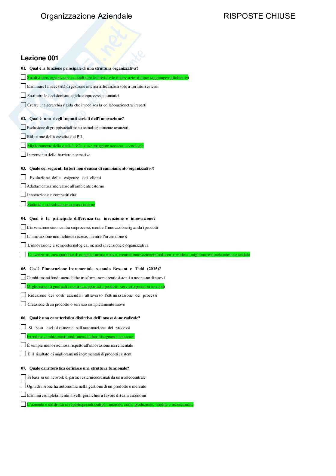Organizzazione aziendale - Paniere compilato Pag. 2