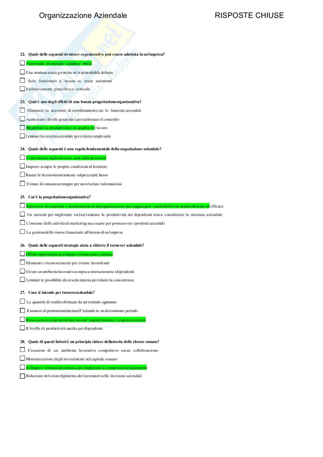 Organizzazione aziendale - Paniere compilato Pag. 21