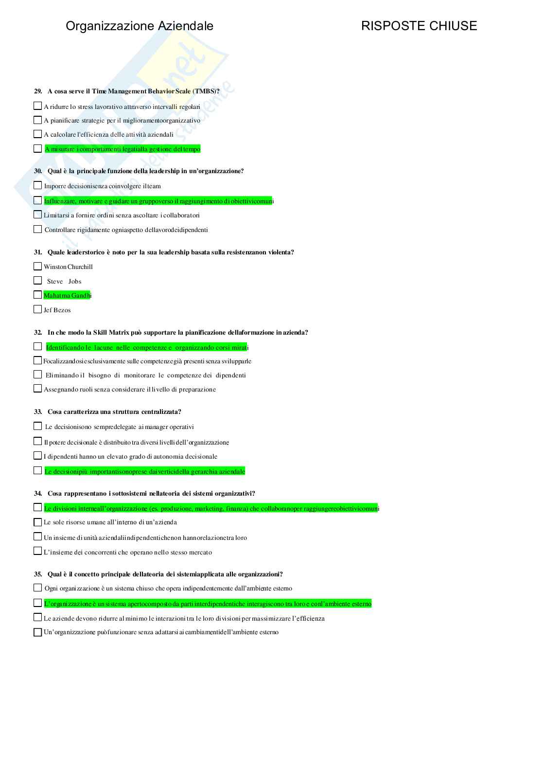 Organizzazione aziendale - Paniere compilato Pag. 31