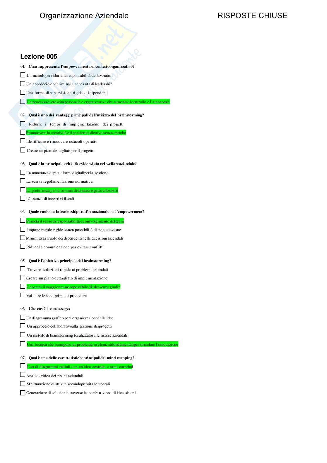 Organizzazione aziendale - Paniere compilato Pag. 36