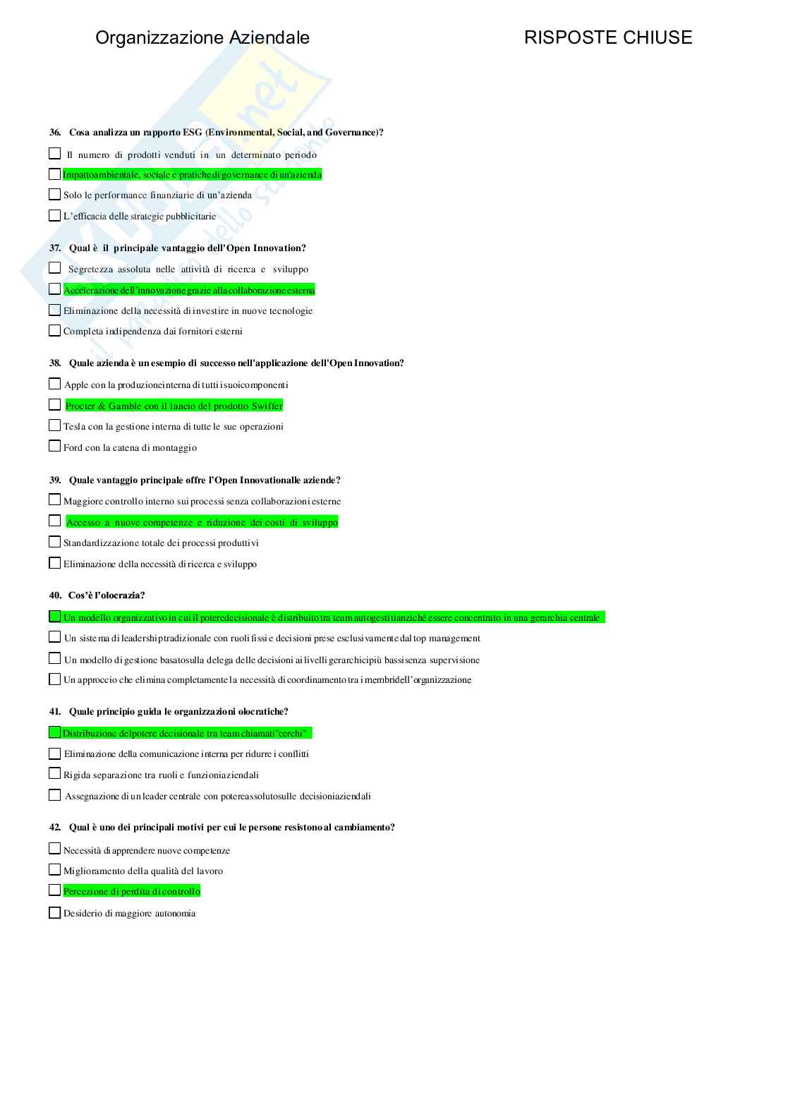 Organizzazione aziendale - Paniere compilato Pag. 41