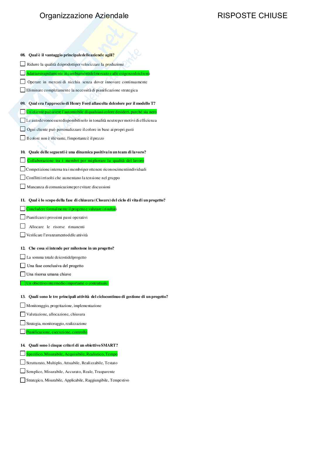 Organizzazione aziendale - Paniere compilato Pag. 46