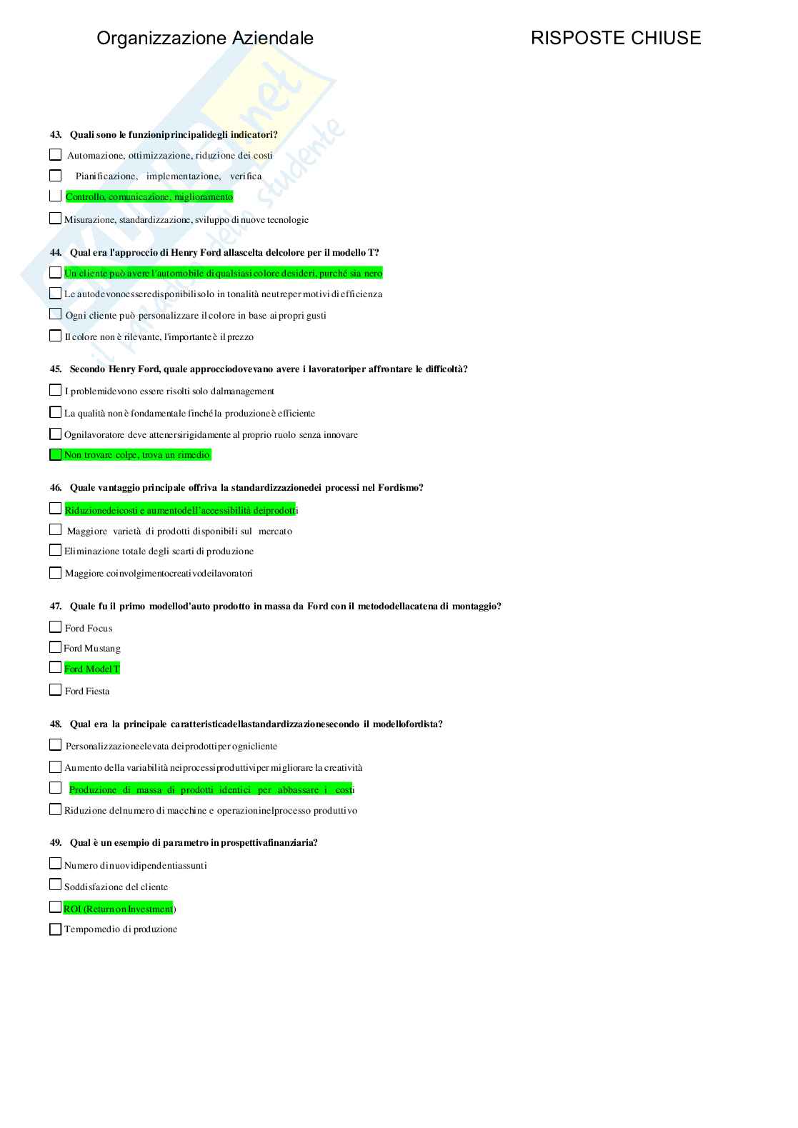 Organizzazione aziendale - Paniere compilato Pag. 51