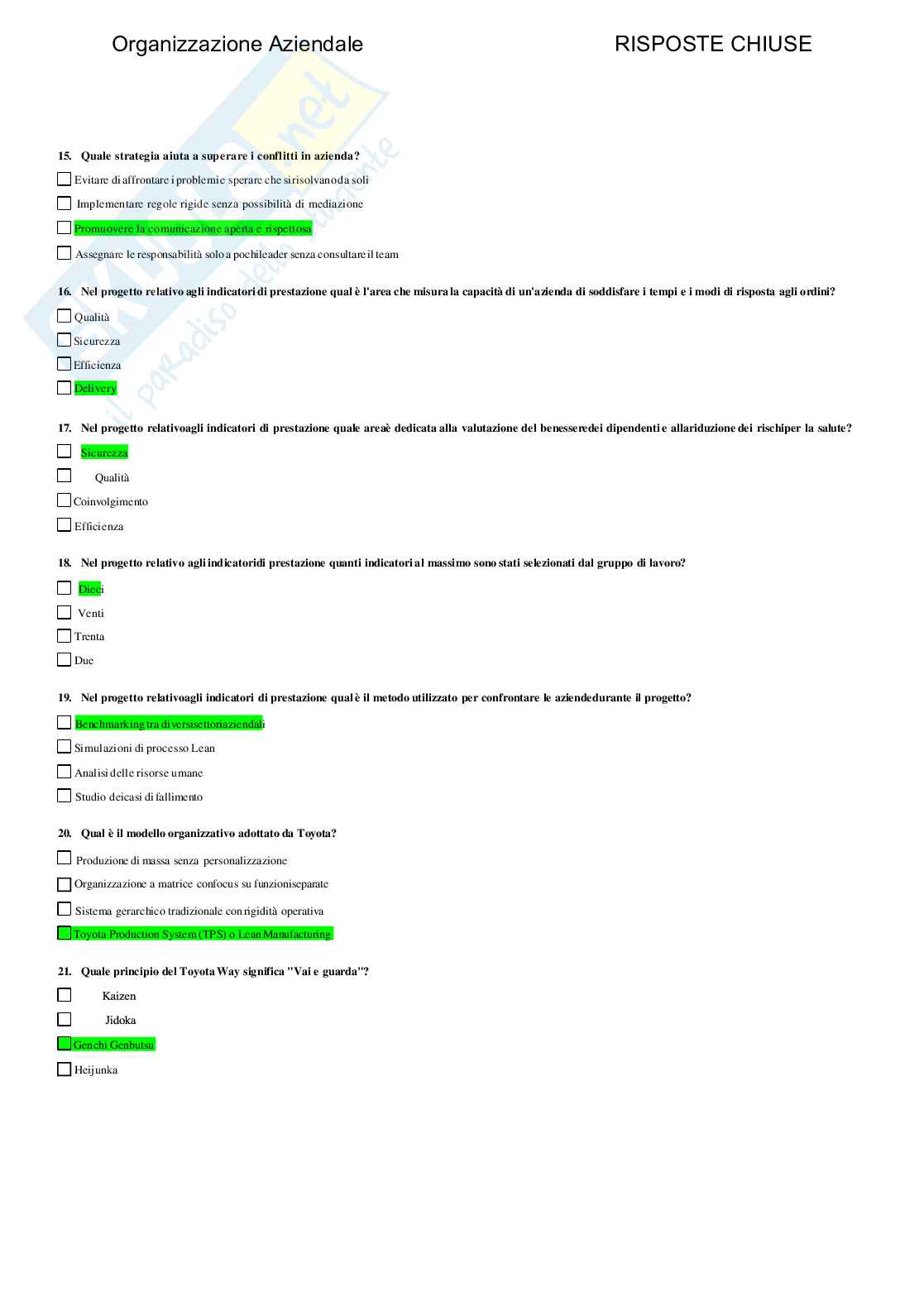 Organizzazione aziendale - Paniere compilato Pag. 56