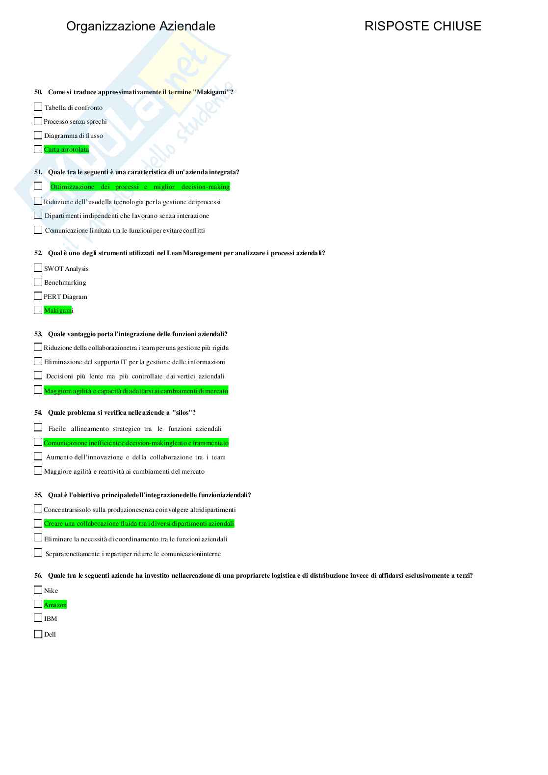 Organizzazione aziendale - Paniere compilato Pag. 61