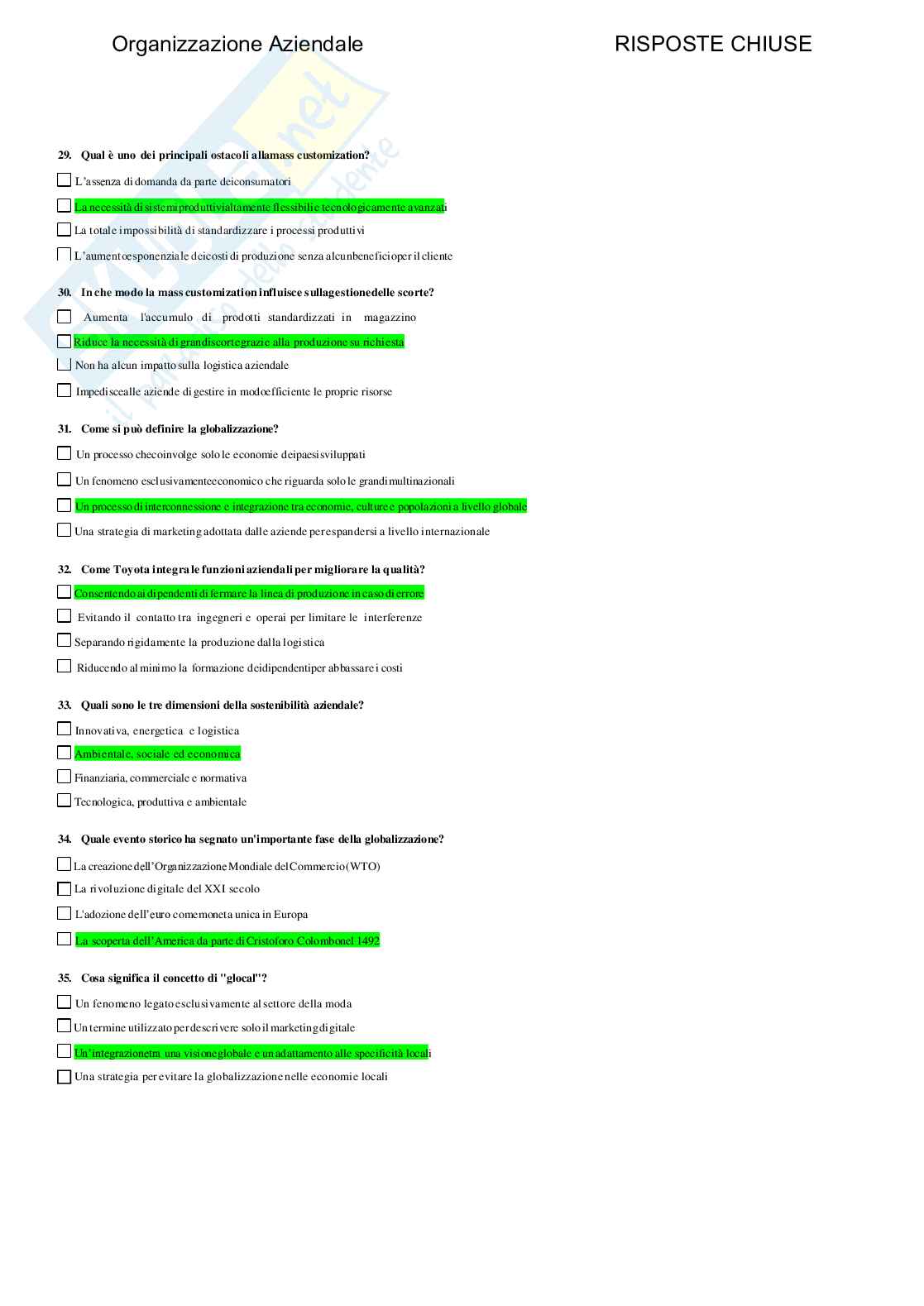 Organizzazione aziendale - Paniere compilato Pag. 66