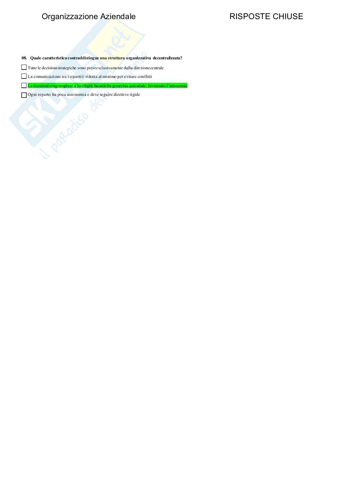 Organizzazione aziendale - Paniere compilato Pag. 71
