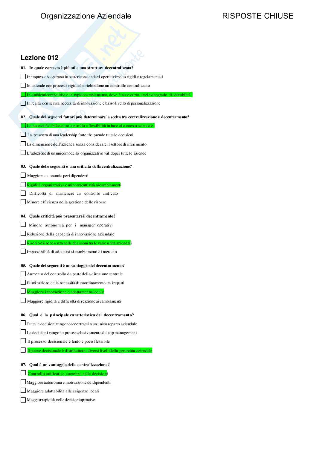 Organizzazione aziendale - Paniere compilato Pag. 76