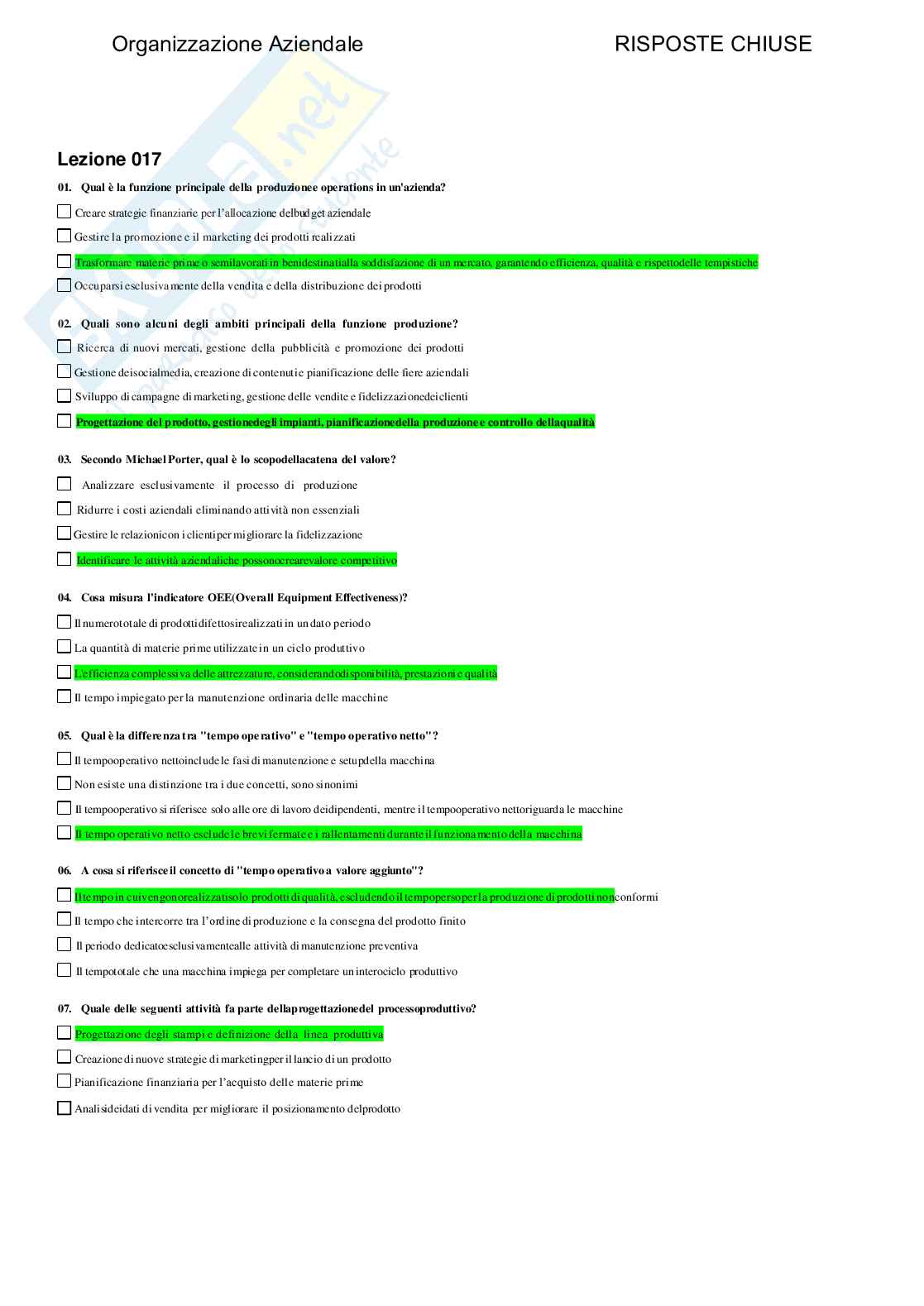 Organizzazione aziendale - Paniere compilato Pag. 86