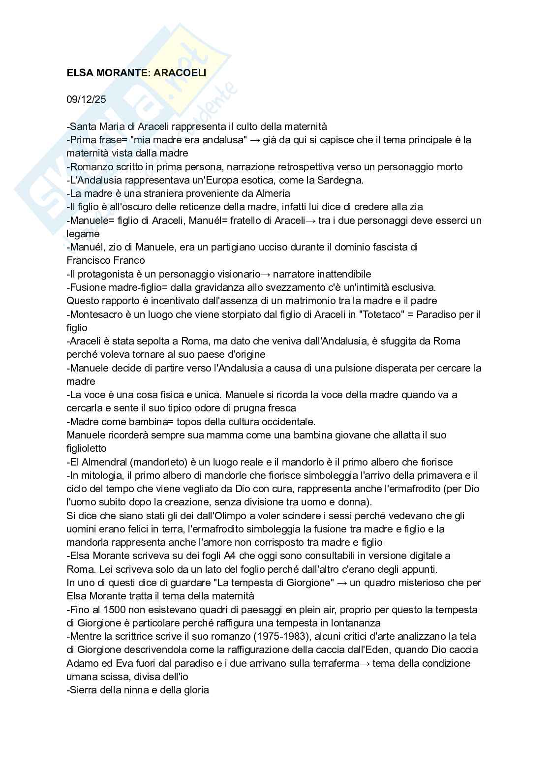 Appunti di Letteratura italiana moderna e contemporanea su “Aracoeli” Pag. 1