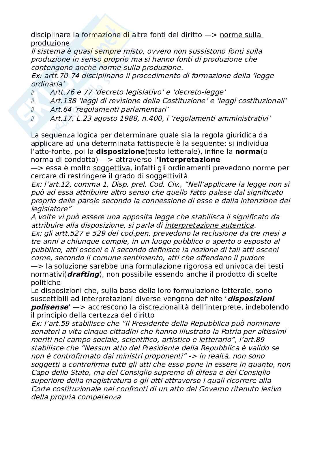Riassunto esame Diritto costituzionale, Prof. Carnevale Paolo, libro consigliato Le fonti del diritto italiano, Cicconetti Pag. 2