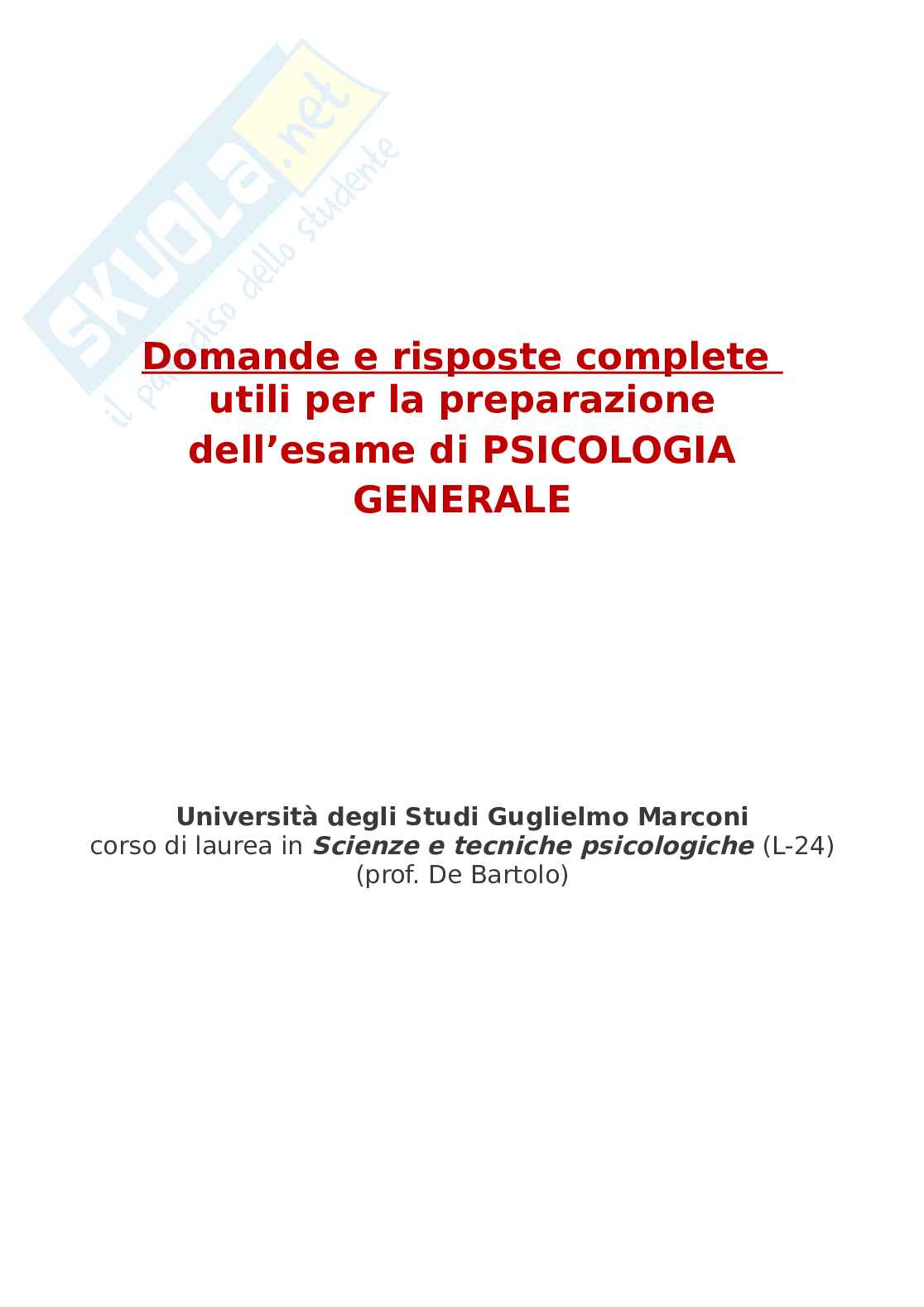 Domande e risposte Psicologia generale  Pag. 1