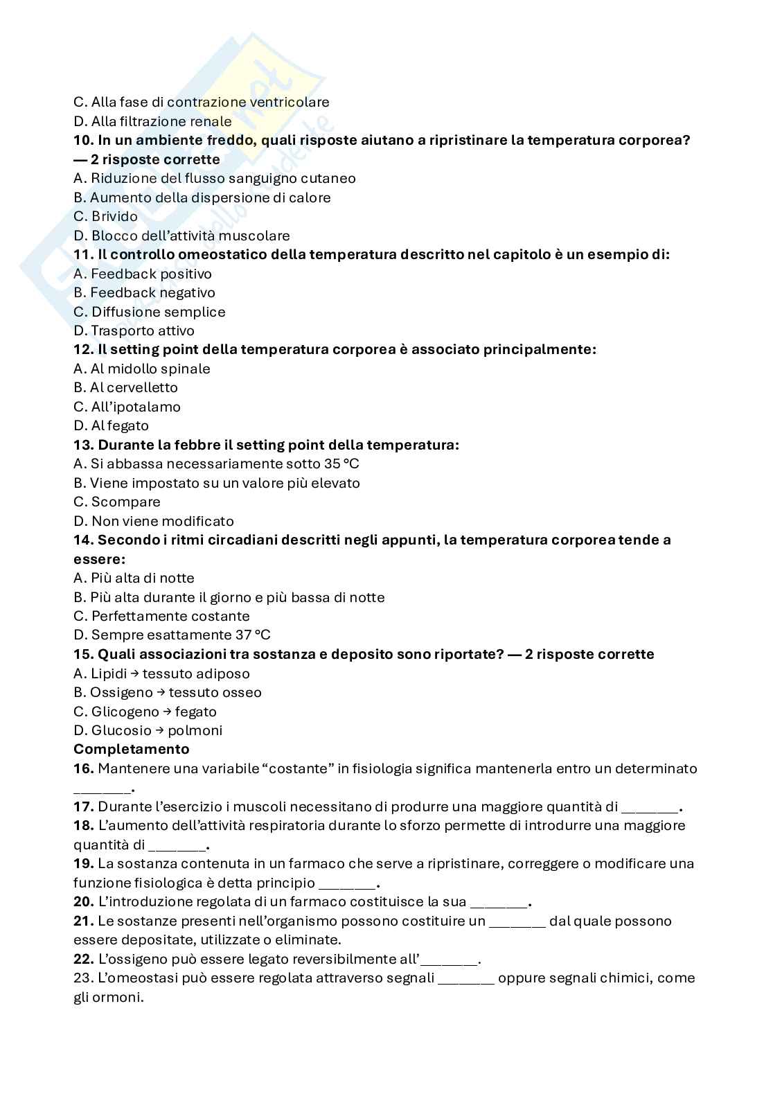 Domande a scelta multipla di Fisiologia umana Pag. 2