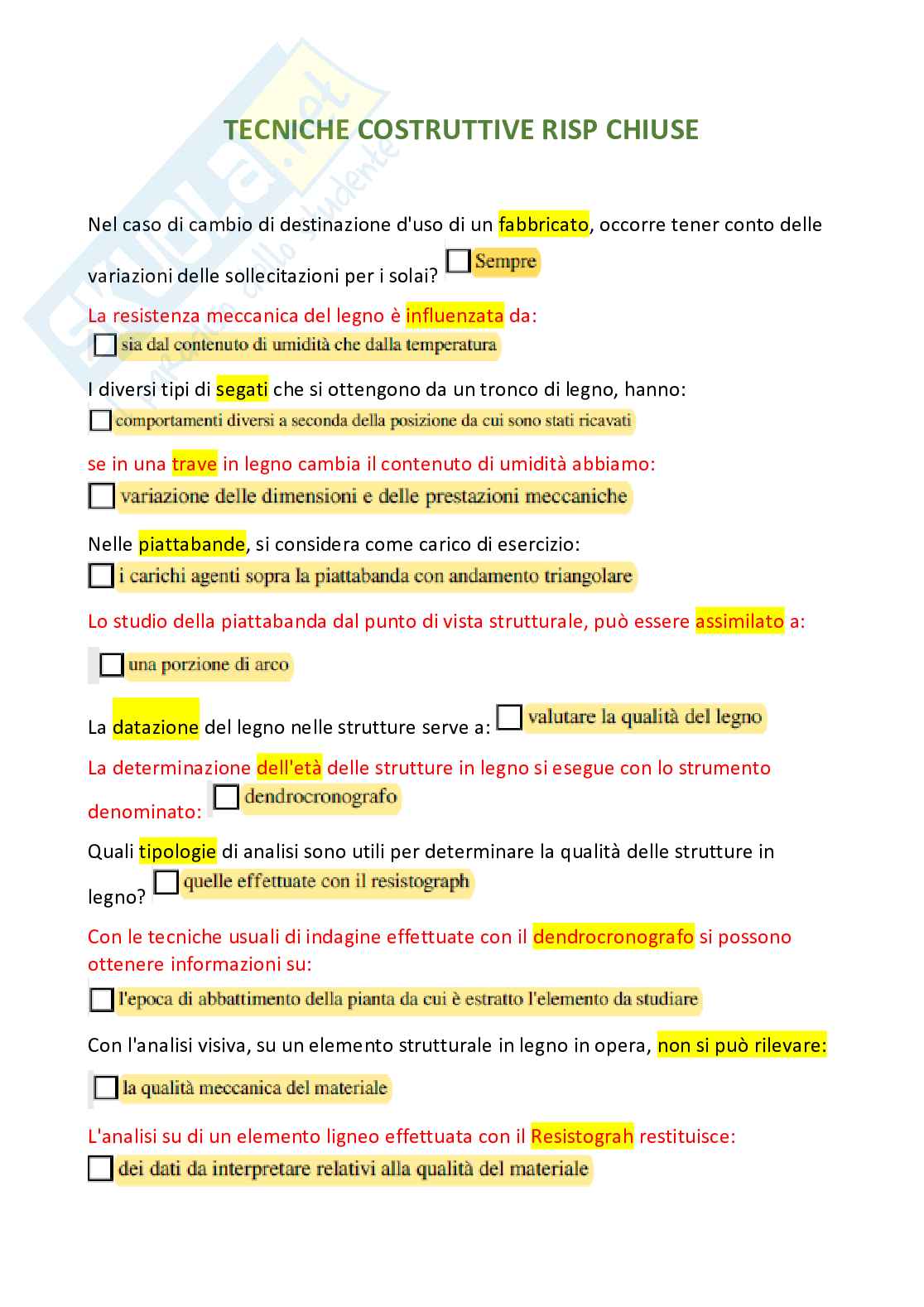 Paniere Tecniche Costruttive - Risposte multiple Pag. 1