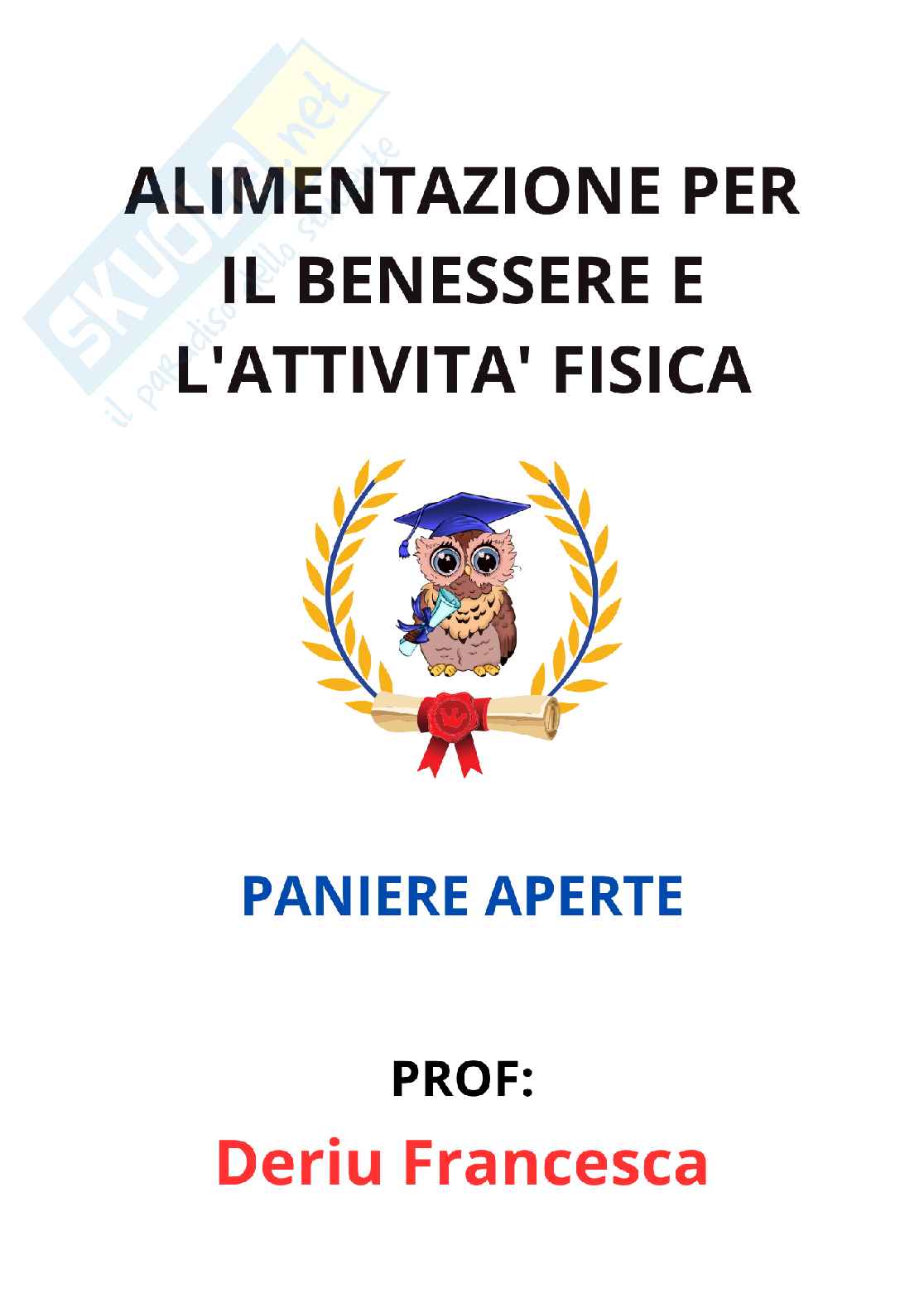 Paniere Alimentazione per il benessere e l'attività fisica - (2026) - Risposte aperte corrette  Pag. 1