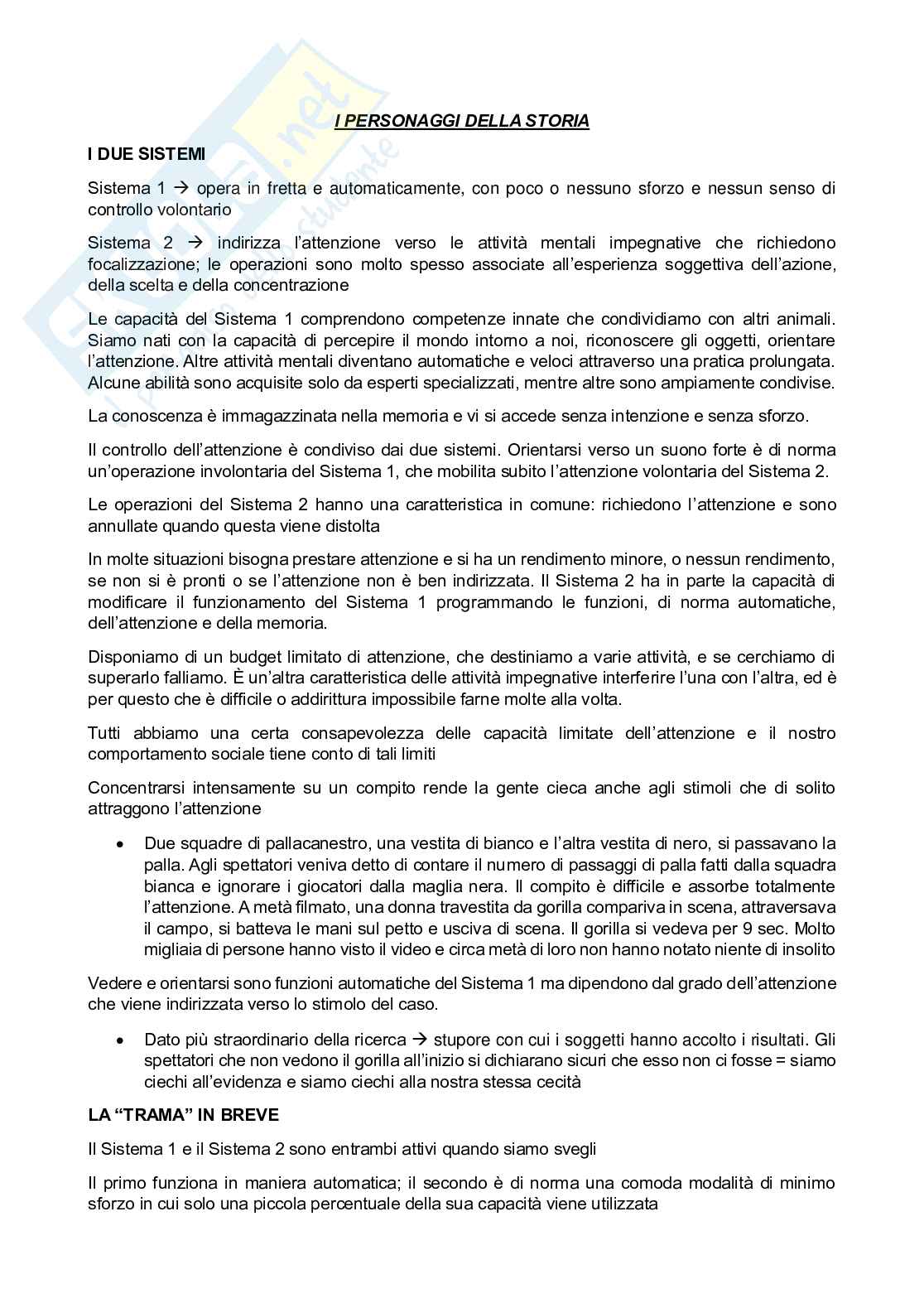 Riassunto esame Psicologia delle decisioni in ambito sportivo, Prof. Caserotti Marta, libro consigliato Pensieri lenti e veloci, Kahneman Pag. 1