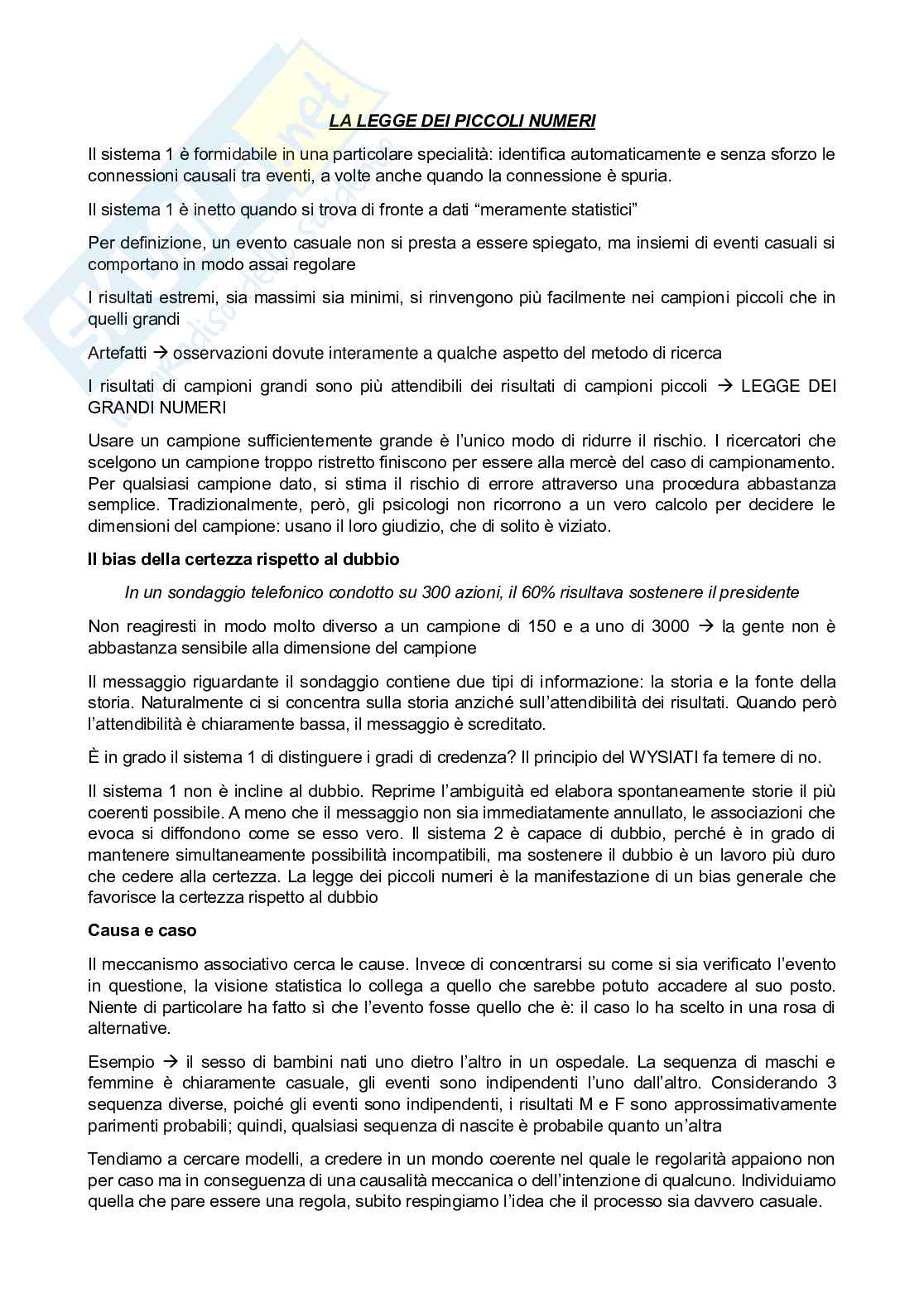 Riassunto esame Psicologia delle decisioni in ambito sportivo, Prof. Caserotti Marta, libro consigliato Pensieri lenti e veloci, Kahneman Pag. 16