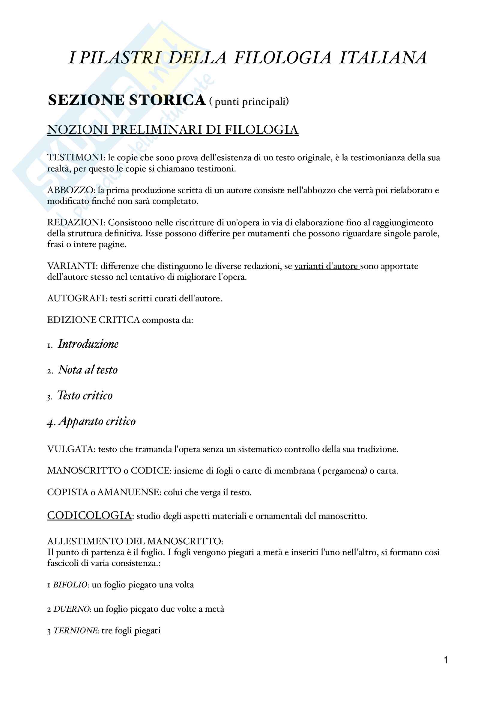 Filologia italiana originale Pag. 1