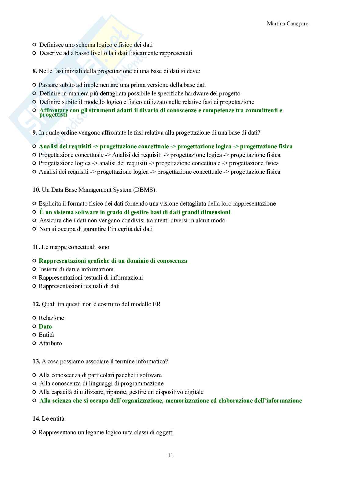 Informatica e pensiero computazionale – Domande d'esame svolte (6 aree, credito libero Economia aziendale) Pag. 11
