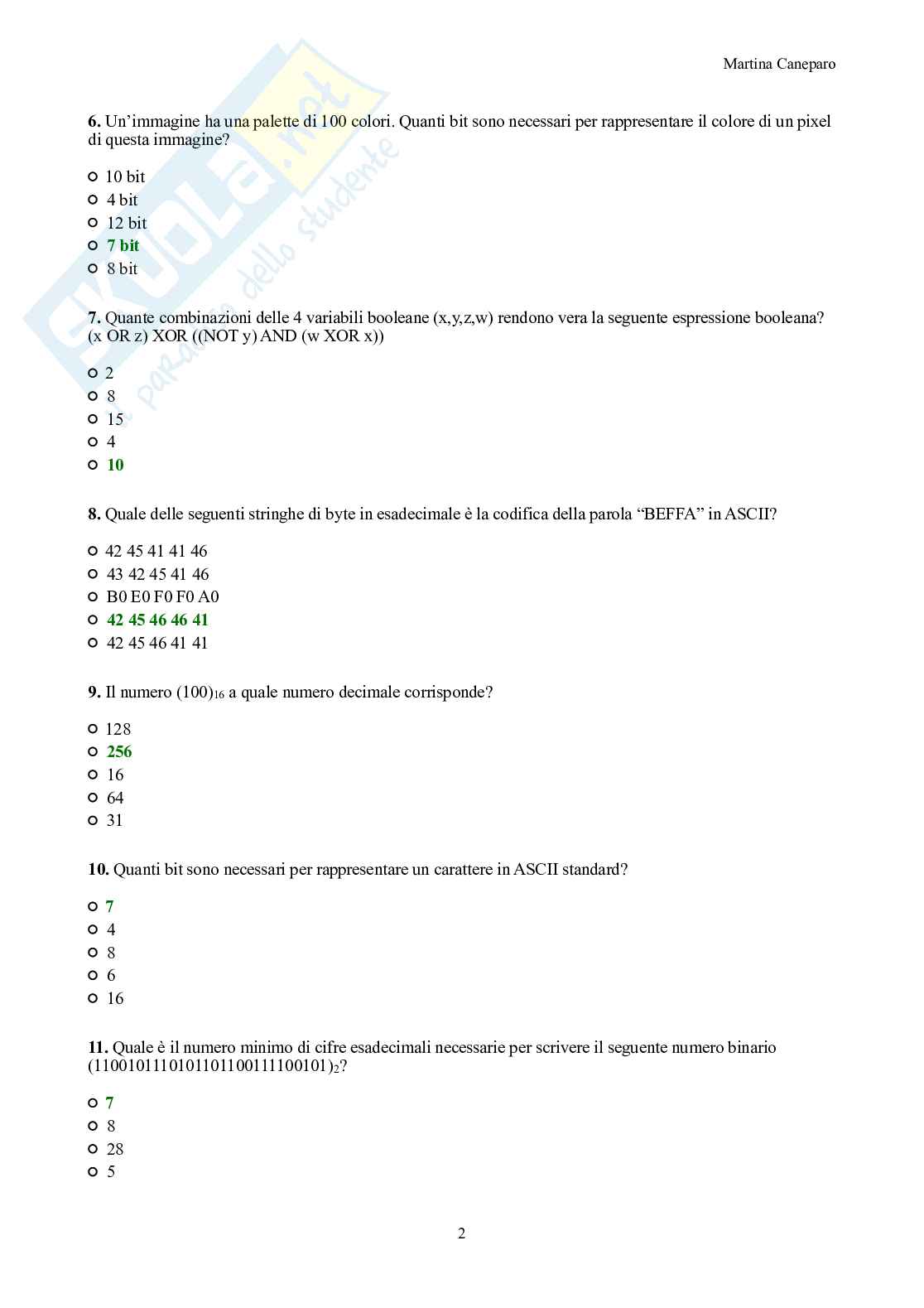 Informatica e pensiero computazionale – Domande d'esame svolte (6 aree, credito libero Economia aziendale) Pag. 2