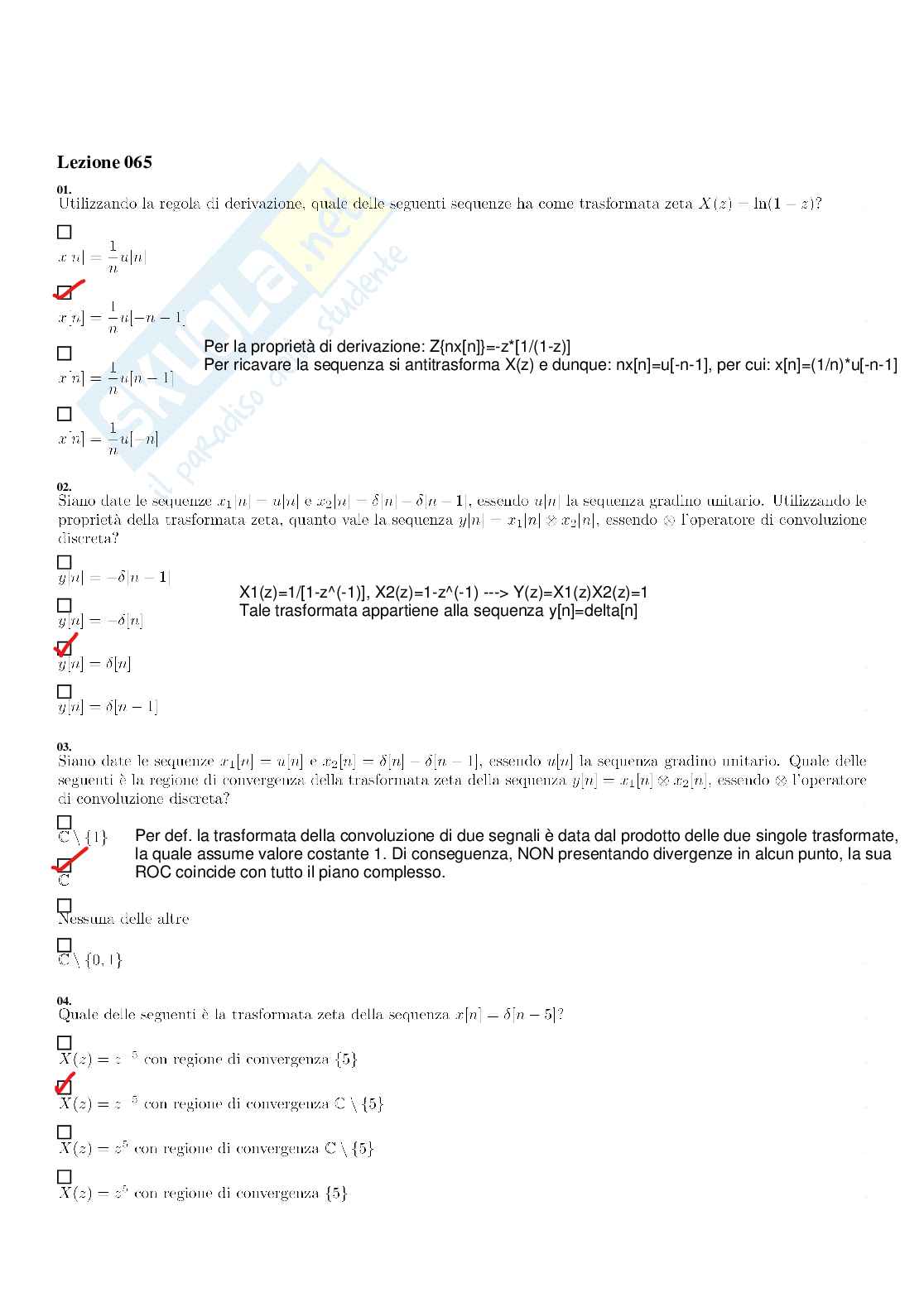 Paniere di Segnali e sistemi (2025) - Risposte multiple Pag. 86